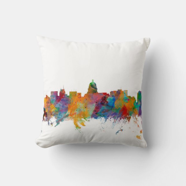 Madison Wisconsin Skyline Throw Pillow (Front)