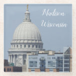 Madison, Wisconsin State Capitol Glass Coaster<br><div class="desc">Pretty skyscape. A picture I took in Madison,  Wisconsin of the State Capitol for a keepsake or souvenir.</div>