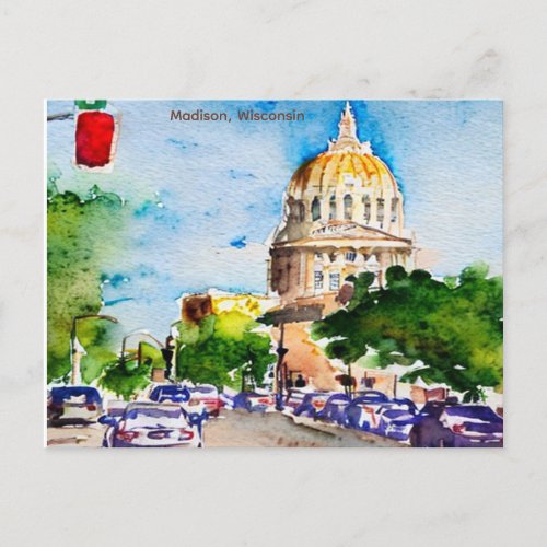 Madison Wisconsin the Capitol watercolor Postcard