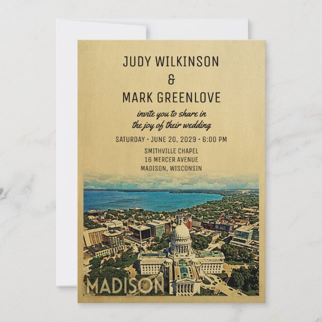 Madison Wisconsin Wedding Invitation Vintage (Front)