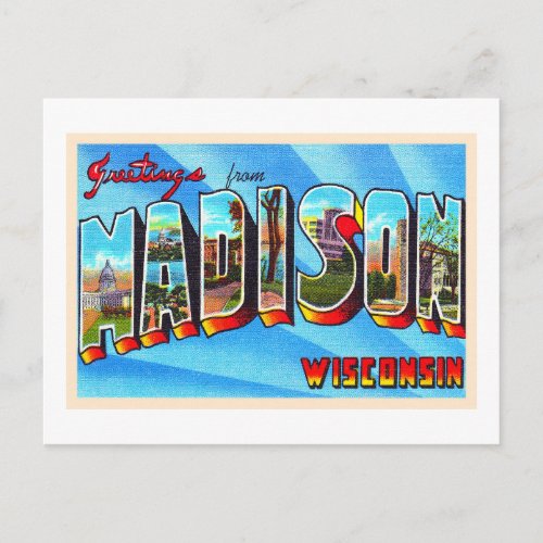 Madison Wisconsin WI Vintage Large Letter Postcard