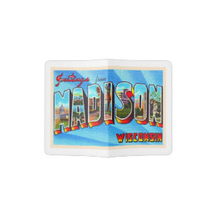 Madison Wisconsin WI Vintage Large Letter Postcard Passport Holder