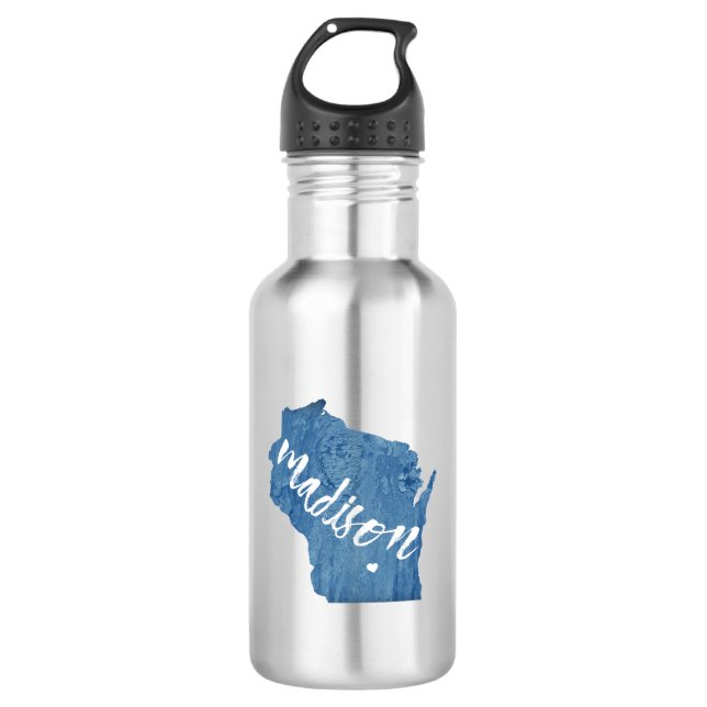 Madison, Wisconsin Wood Grain Stainless Steel Water Bottle (Front)