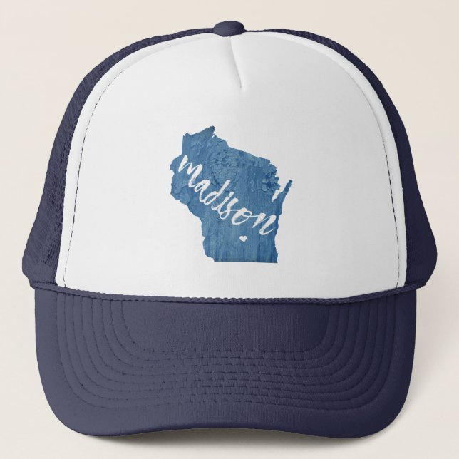 Madison, Wisconsin Wood Grain Trucker Hat (Front)