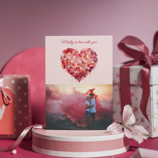 Madly in Love | Floral Heart | Custom Photo Holiday Card (Creator Uploaded)