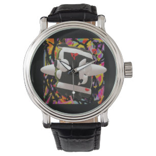 Madness art mosaic deep colors black framed watch