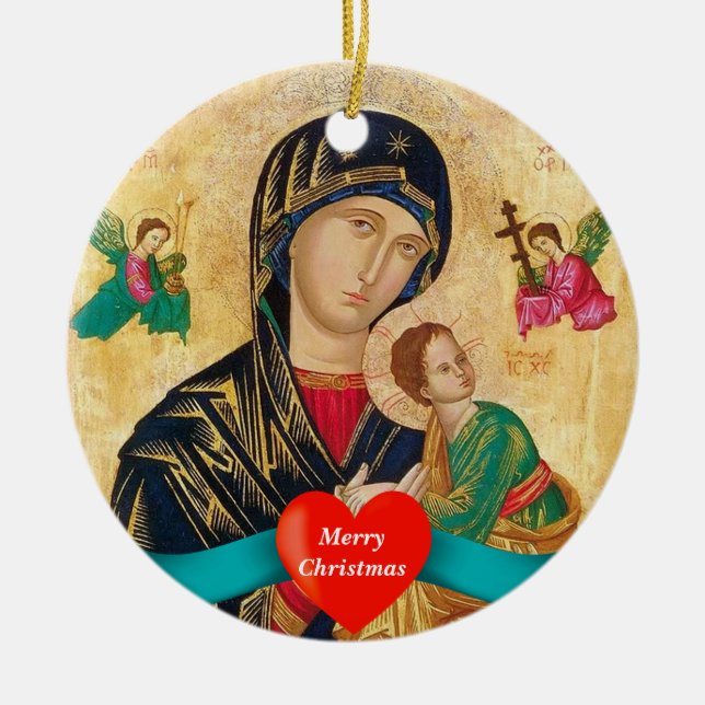 Madona and child Christmas Ceramic Ornament (Front)