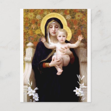 Madona With Lilies Bouguereau Antique Painting Postcard