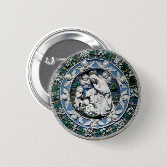 Madonna Adoring the Child by Della Robbia Button (Front & Back)