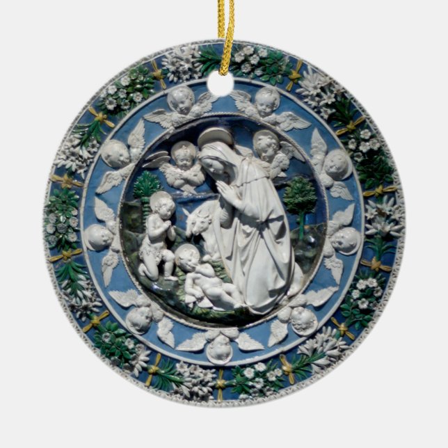 Madonna Adoring the Child by Della Robbia Ceramic Ornament (Front)