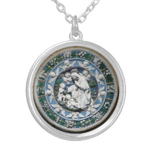 Madonna Adoring the Child by Della Robbia Silver Plated Necklace