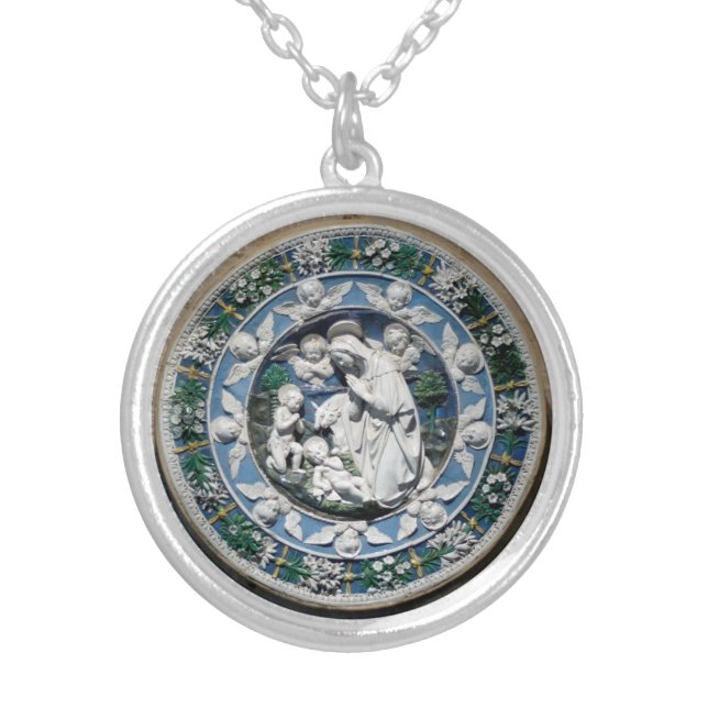 Madonna Adoring the Child by Della Robbia Silver Plated Necklace (Front)