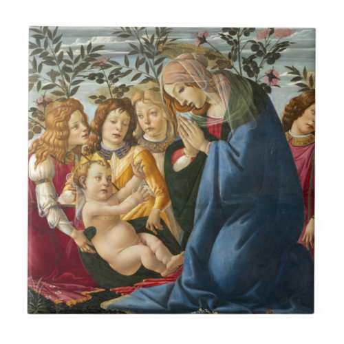 Madonna Adoring the Child with 5 Angels Botticelli Ceramic Tile