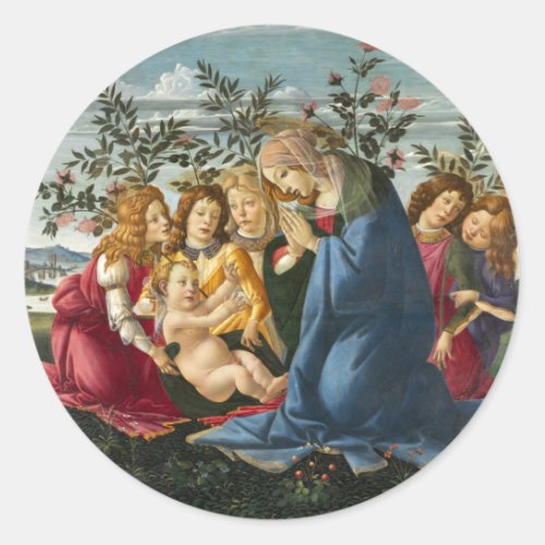Madonna Adoring the Child with 5 Angels Botticelli Classic Round Sticker