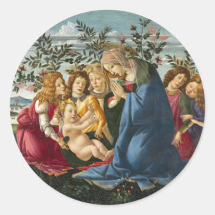Madonna Adoring the Child with 5 Angels Botticelli Classic Round Sticker