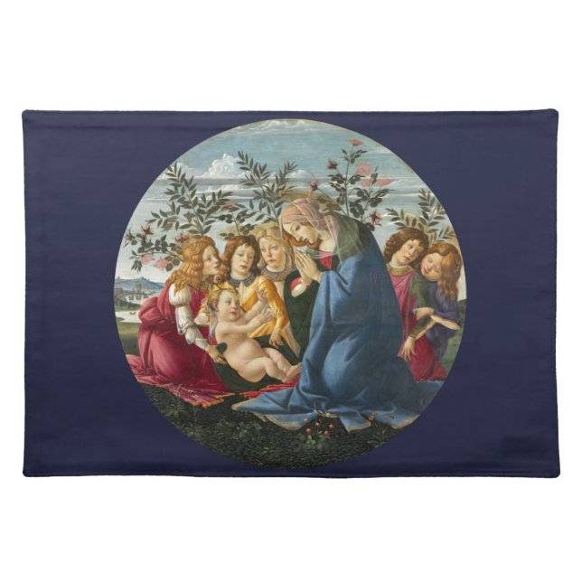 Madonna Adoring the Child with 5 Angels Botticelli Cloth Placemat (Front)