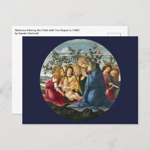 Madonna Adoring the Child with 5 Angels Botticelli Postcard