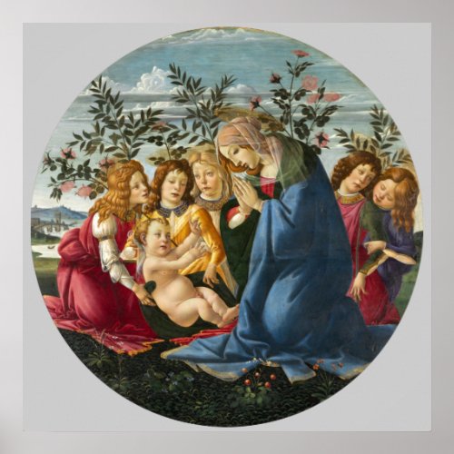 Madonna Adoring the Child with 5 Angels Botticelli Poster