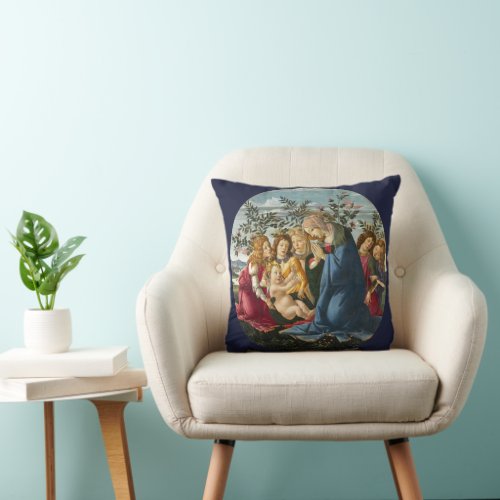 Madonna Adoring the Child with 5 Angels Botticelli Throw Pillow