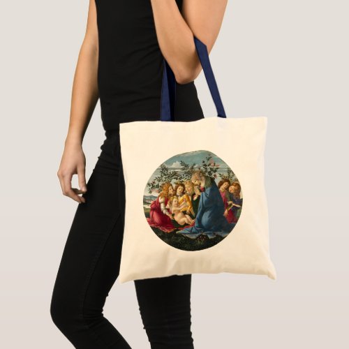 Madonna Adoring the Child with 5 Angels Botticelli Tote Bag