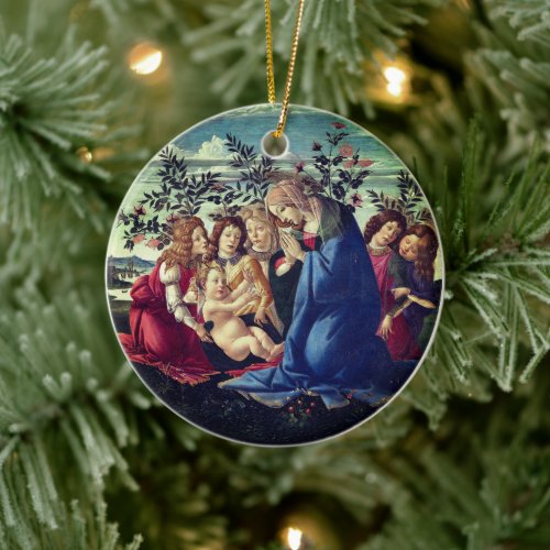 Madonna Adoring the Child with Five Angels Ceramic Ornament