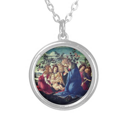Madonna Adoring the Child with Five Angels Silver Plated Necklace