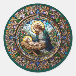 Madonna and Baby Jesus Religious Christmas Classic Round Sticker