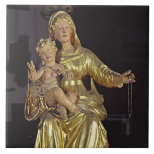 Madonna and Child, 17th century (gilded wood) Ceramic Tile