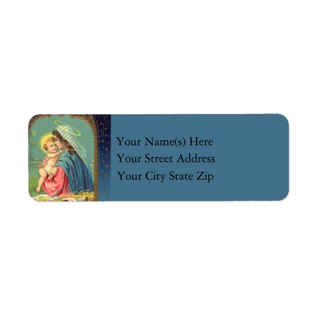 Madonna and Child Blue Vintage Christmas Label (Front)