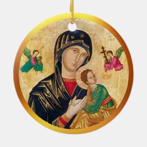 Madonna and child Christmas  golden frame Ceramic Ornament