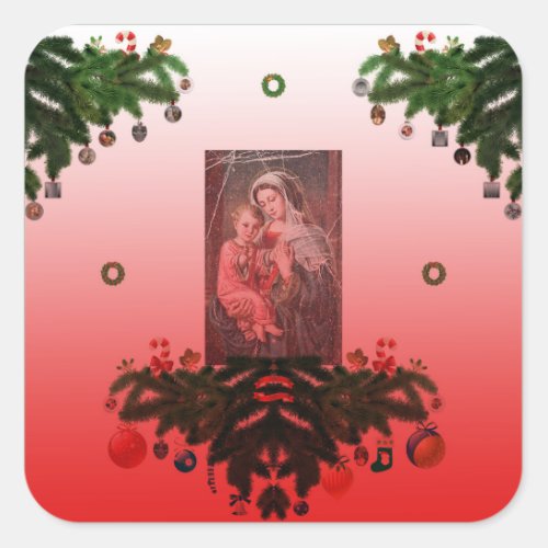 Madonna and Child Christmas Square Sticker