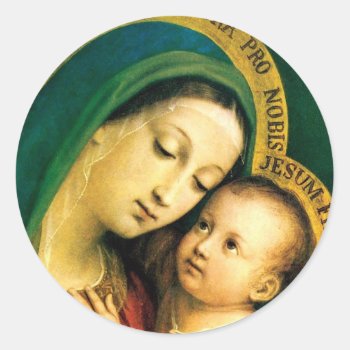 Madonna And Child Classic Round Sticker by spillpeace at Zazzle