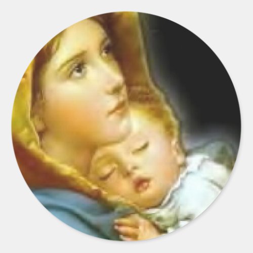 Madonna and child classic round sticker