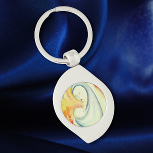 Madonna and Child Elegant Watercolor Inspirational Keychain