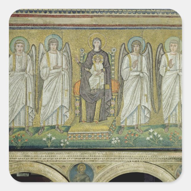 Madonna and Child enthroned by angels Square Sticker (Front)