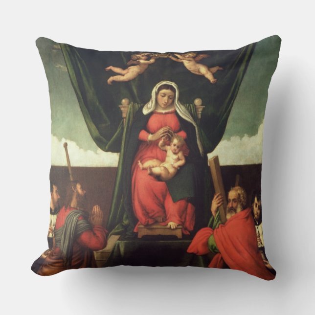 Madonna and Child Enthroned with Four Saints, 1546 Throw Pillow (Front)