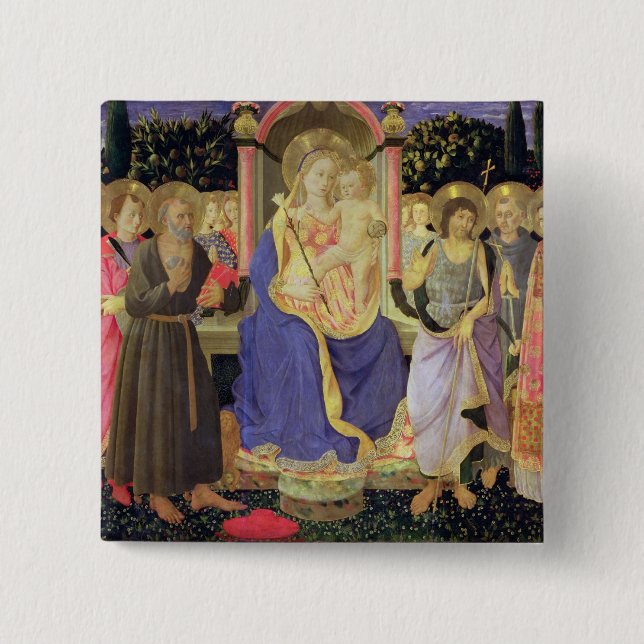 Madonna and Child enthroned with saints (altarpiec Pinback Button (Front)