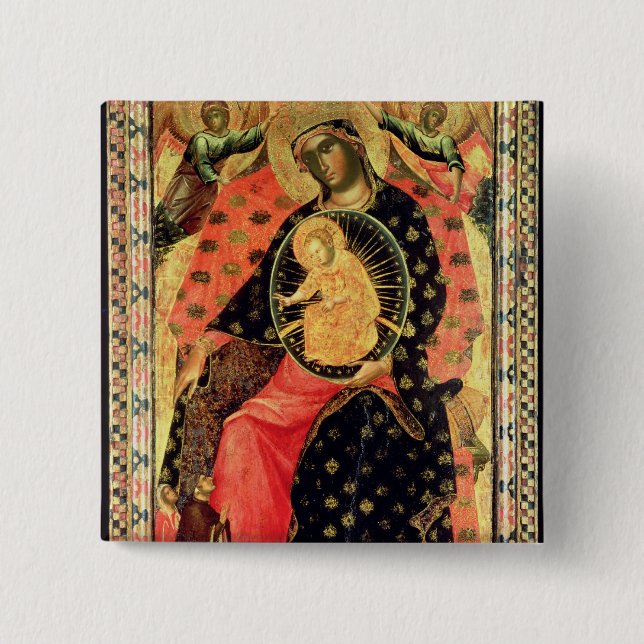 Madonna and Child Enthroned with Two Devout People Pinback Button (Front)