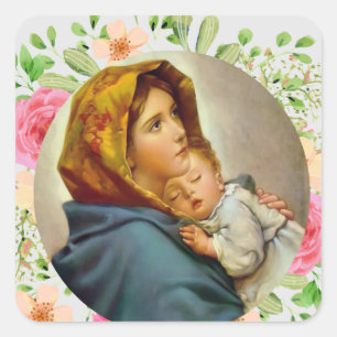 Madonna and Child famous vintage art Square Sticker