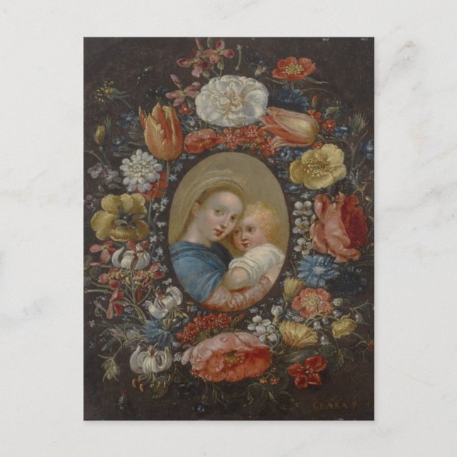 Madonna and Child in a Floral Frame, Clara Peeters Postcard (Front)