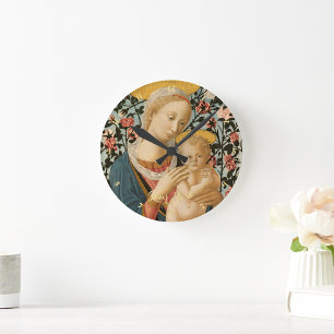 Madonna and Child Jesus Virgin Mary Vintage Art Round Clock