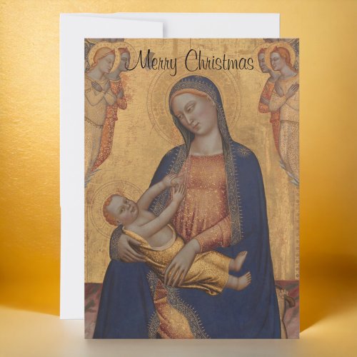 Madonna and Child Merry Christmas Gold Holiday Card