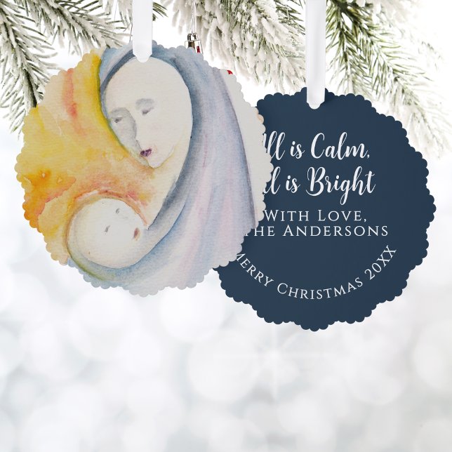 Madonna and Child Midnight Blue Keepsake Greeting Ornament Card (Creator Uploaded)