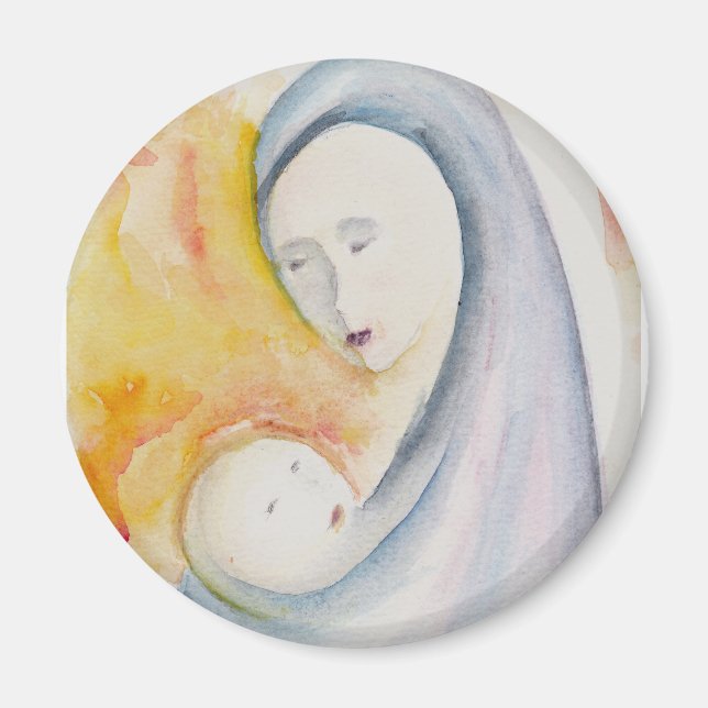Madonna and Child Modern Nativity Watercolor Magnet (Front)