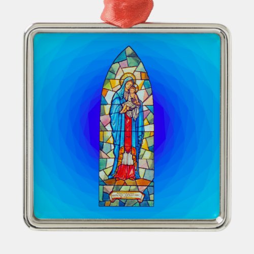 Madonna and Child Nativity Stained Glass Style Metal Ornament