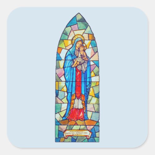Madonna and Child Nativity Stained Glass Style Square Sticker