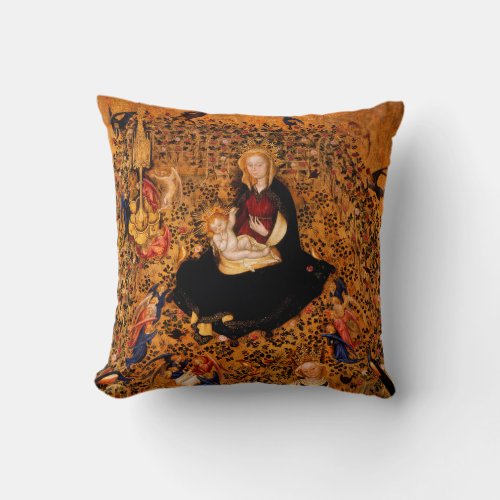 MADONNA AND CHILD OF ROSE BOWERANGELS Christmas Throw Pillow