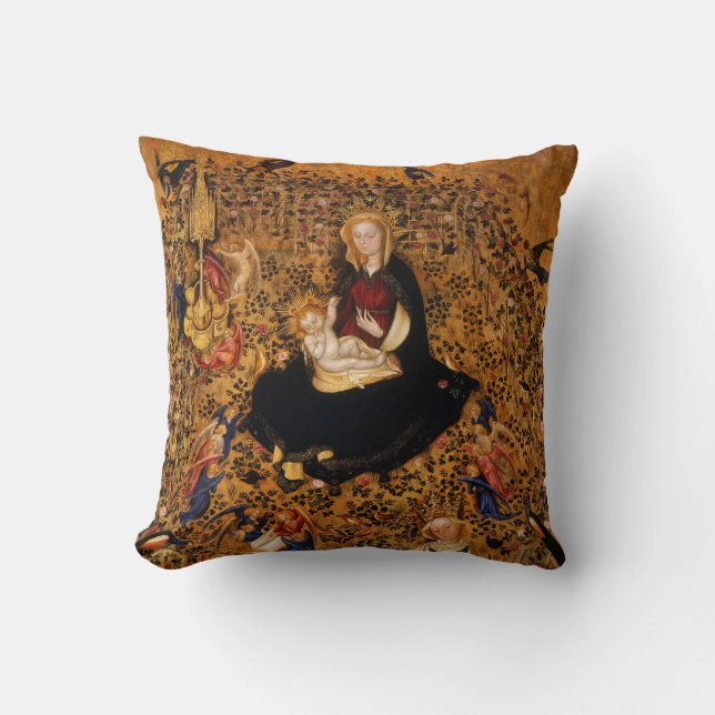 MADONNA AND CHILD OF ROSE BOWER,ANGELS Christmas Throw Pillow (Front)