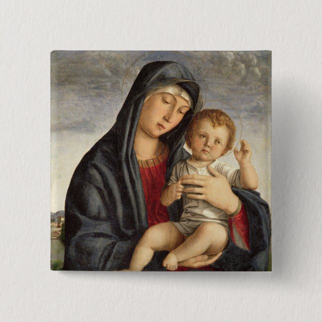 Madonna and Child (oil on panel) 2 Button (Front)