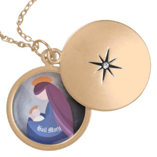 Madonna and Child original painting metal  Gold Plated Necklace